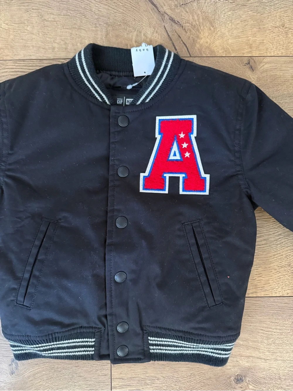 GAP Black Kids Varsity Jacket with Red 'A' Patch